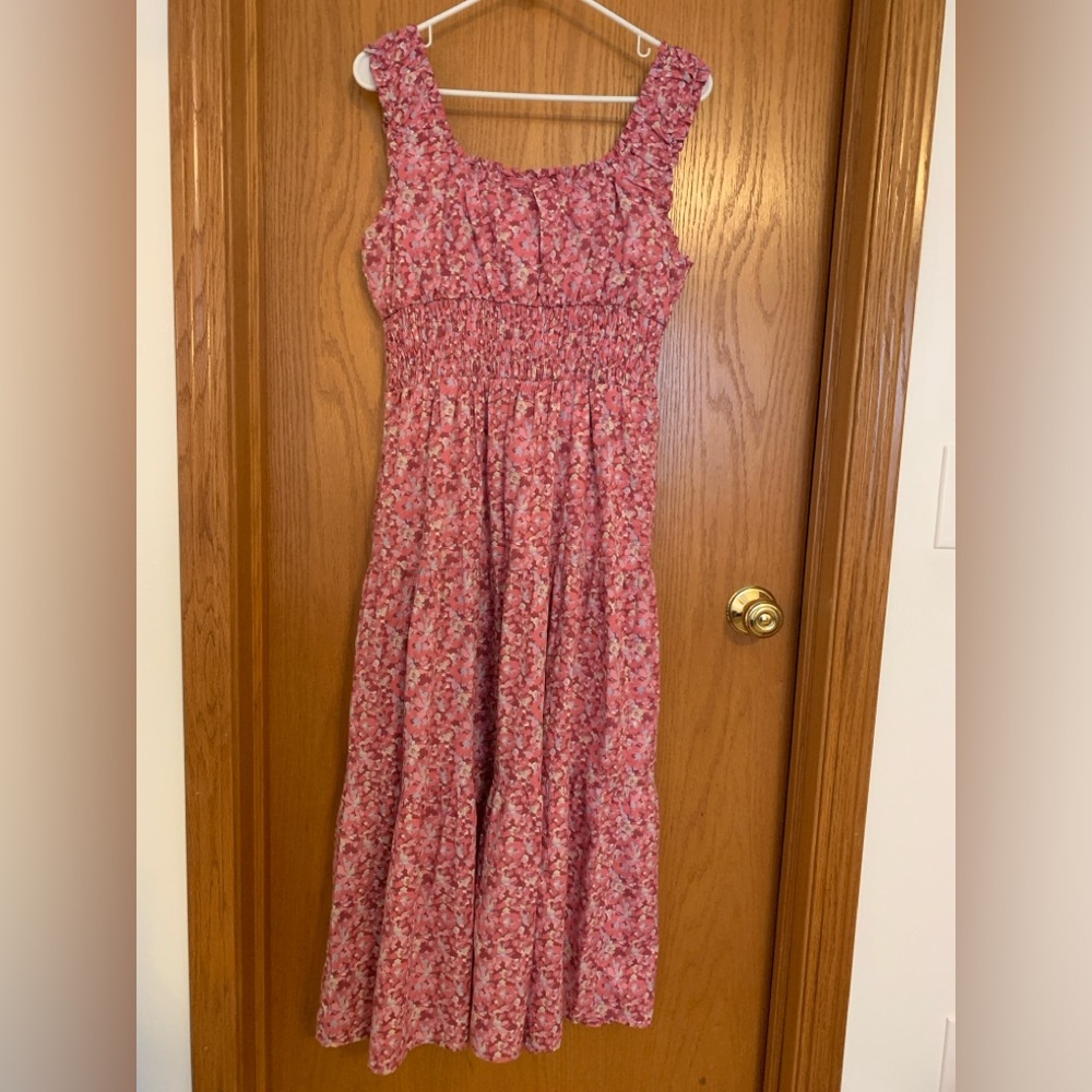 Universal Thread Pink Floral Maxi Dress Size Medium Sleeveless Smocked Tiered - Picture 6 of 8